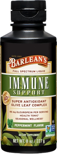 [BRSWIYA7B4JWYHAZ] Barlean's Peppermint Olive Leaf Complex Liquid Immune Support Supplement, 95mg Oleuropein Antioxidants, 8 oz
