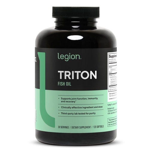 [BRSWKFI2OV6R4DDK] LEGION Triton Fish Oil Capsules - Triple Strength Omega 3 Essential Fatty Acids with Vitamin E & Lemon Oil for Maximum Absorption, Freshness & Purity - 2400mg EPA & DHA Per Serving, 30 Svgs