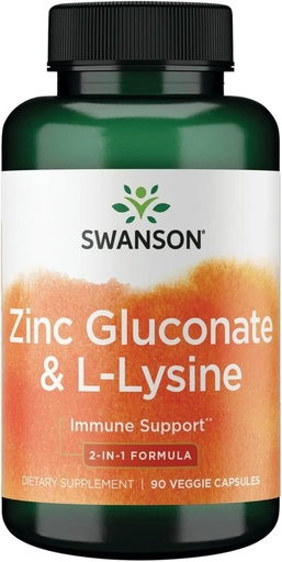 [BRSRMFIQPMORY33H] Gluconato de zinco de Swanson '&' L-Lysine - 2-em-1 Fórmula 90 Veg Caps