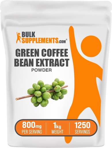 [BRSWIAQLBMARKDDM] BulkSupplements Green Coffee Bean Extract Powder - Green Coffee Bean Supplements - Energy Support, Gluten Free, 800mg per Serving, 1kg (2.2 lbs) (Pack of 1)