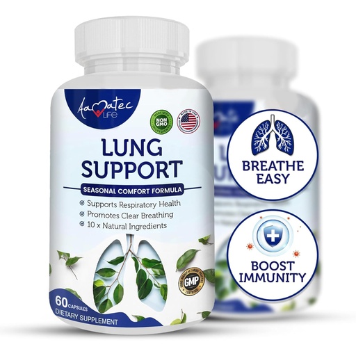 [BRSWGEAOAUBAAYDJ] Lung Support Dietary Supplements Herbal Breathing Support 10 Active Ingredients Original Formula for Lung Health Lung Cleanse Formula Supplement for Bronchial System 60 Capsules Non GMO