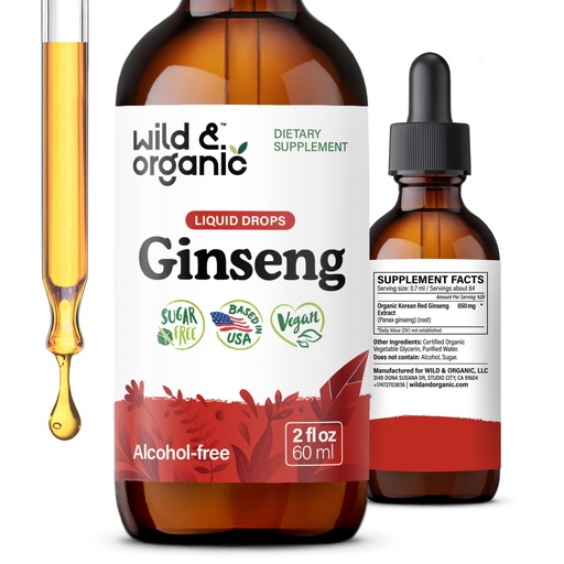 [BRSROY33AANGADI2] Wild & Organic Korean Red Ginseng Extract Drops - Immune & Energy Support - Panax Ginseng Supplement - Add to Tea Liquid Root Tincture - Vegan, Sugar & Alcohol-Free - 2 fl oz
