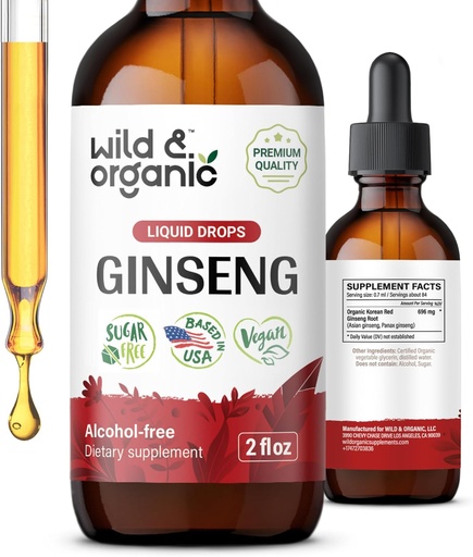 [BRSROY33AANGADI2] Wild & Organic Korean Red Ginseng Extract Drops - Panax Ginseng Supplement for Immune Support - Liquid Root Tincture for Overall Well-Being - Vegan, Sugar & Alcohol-Free - 2 fl oz