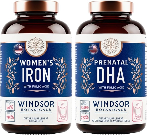 [BRSROCY5BAOWEHL2] WINDSOR BOTANICALS Prenatal DHA and Iron Pills for Women with Folic Acid - Prenatal Vitamin Bundle
