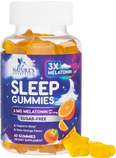 [BRSWYFA3CEPGAHTB] Melatonin Sleep Gummies - Melatonin 6mg Per Serving - Sugar-Free Melatonin Gummy for Adults - Extra Strength Sleeping Gummy Supplement - Supports Restful Sleep - Tasty Orange Flavor - 60 Gummies