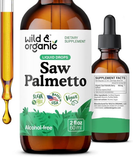 [BRSROY37PIGWA2DV] Wild & Organic Saw Palmetto Extract Drops - Podpora močení - Saw Palmetto pro muže a ženy - Liquid Serenoa Repens Berries Supplement - Vegan, Cukr & Alcohol- Free - 2 fl oz