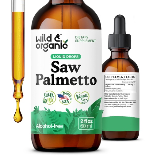 [BRSROY37PIGWA2DV] Wild & Organic Saw Palmetto for Men & Women - Urinary & Hair Support - Liquid Saw Palmetto Extract - Add to Tea Drops - Serenoa Repens Supplement - Vegan, Sugar & Alcohol-Free Tincture - 2 fl oz