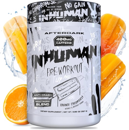 [BRSROBD4CQMBEC3Z] AFTERDARK INHUMAN Pre-Workout Powder, Enhanced Mind-Muscle Connection, Sustained Energy, Potent Nootropic Blend, Vegan, Gluten-Free, Soy-Free, 400mg Cafeïne, Geen Crash, Orange Creamsicle