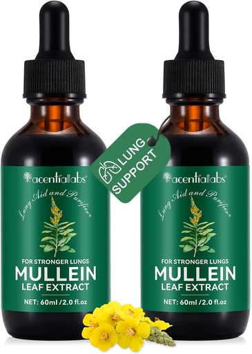 [BRSRAFIYB56QAEL4] 2 Pcs Organic Liquid Mullein ekstrakts papildinājums Lungs Health - Vegan, bez piedevāmBronhial Cleanse for Health Support- 2 fl oz Mullein Drops