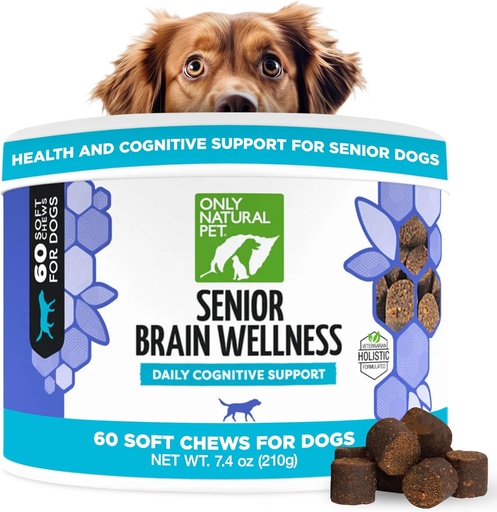 [BRSWYYY5B4MQICD5] ONLY NATURAL PET Senior Brain Wellness Dog Chews - Small, Medium & Large Breeds, Toothless & Geriatric Dogs, Soft Chicken & Bacon Flavor Snacks, Baked Treats - 60 Count