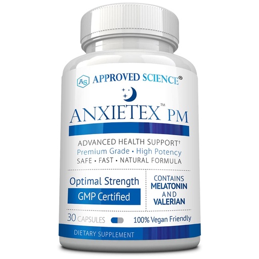 [BRSWYFTRA4FQODLD] Approved Science Anxietex Night - Ease Worry and Discontent, Sleep Well - Valerian, Passion Flower, Chamomile - 30 Capsules - Vegan Supplement - Made in The USA