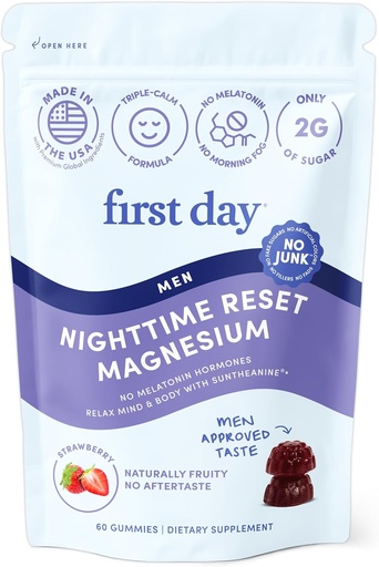 [BRSRAHAZC4PBOHT7] First Day Men’s Nighttime Reset Calming Magnesium Gummies – Sleep Aid Supports Peaceful Rest, Balanced Mood & Energy – Supplement with Magnesium Citrate, L-Theanine & No Melatonin – 30-Day Supply