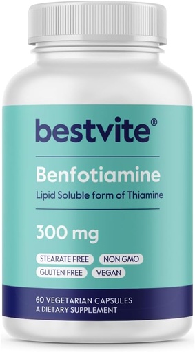 [BRSWI2YEOYPB4AI5] Benfotiamine 300 מ"ג (60 קפסולות צמחוניות) No Stearates - No Silicon Dioxide - טבעוני - Non GMO - Gluten Free