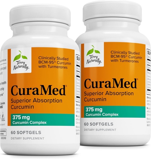 [BRSWGZITAVYQMD34] Terry Naturally CuraMed 375mg - Antioxidant Supplement for Brain & Immune Health Support - Dietary Supplement with Curcumin & Turmeric Essential Oil - Herbal Liver Support - 60 Softgels (Pack of 2)