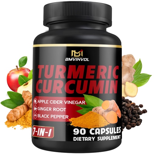 [BRSRAYIKAV4GAGQ2] Turmeric Curcumin Supplement - 95% Curcuminoids with Ginger, Apple Cider Vinegar, Black Pepper - 90 Count - 3 Month Supply