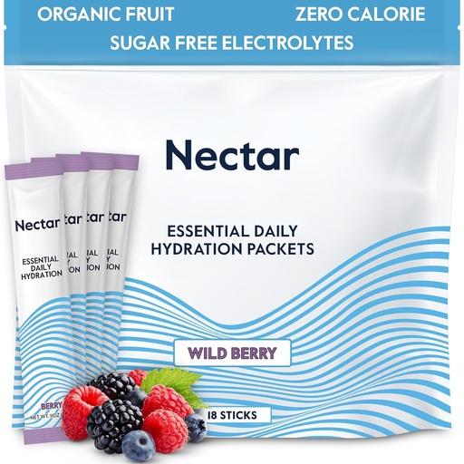 [BRSWYCYPA4OWO3DH] Nectar Hydration Packets - Electrolytes Powder Packets - No Sugar or Calories - Organic Fruit Liquid Daily IV Hydrate Packets for Dehydration Relief and Rapid Rehydration (Berry 18 Pack)