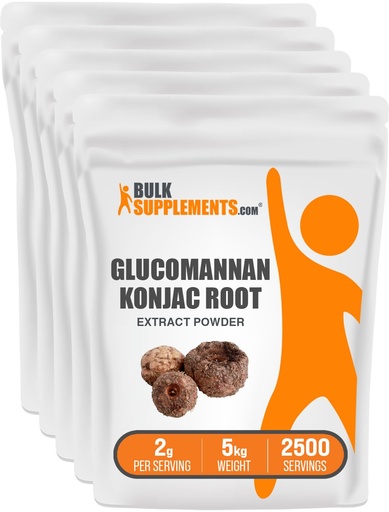 [BRSWGZYODN4BGC3G] BulkSupplements.com Glucomannan Powder - from Konjac Root Extract Powder, Glucomannan Supplements - Gluten Free, 2g per Serving, 1kg (Pack of 5) (11 lbs)