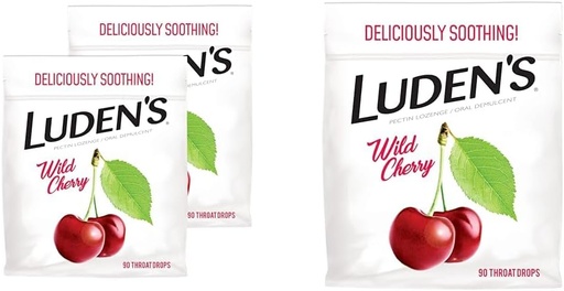[BRSRAY33CMHBUF3L] Ludens Wild Cherry Throat Drops, Pack of 2, 90 Drops Each for Sore Throat Relief