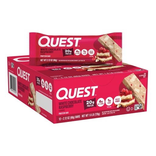 [BRSWIFQTCF7GCHQ7] Quest Nutrition White Chocolate Raspberry Protein Bars, 20g Protein, 1g Sugar, 5g Net Carb, High Fiber, Gluten Free, Keto Friendly, 12 Count