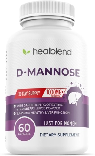 [BRSRAZYDOYPAEFY6] D-Mannose 1000 מ"ג קפסולות עם אבקת מיץ קריין, Hibiscus ו Dandelion Extracts - 30 יום אספקה עבור Urinary Tract Health