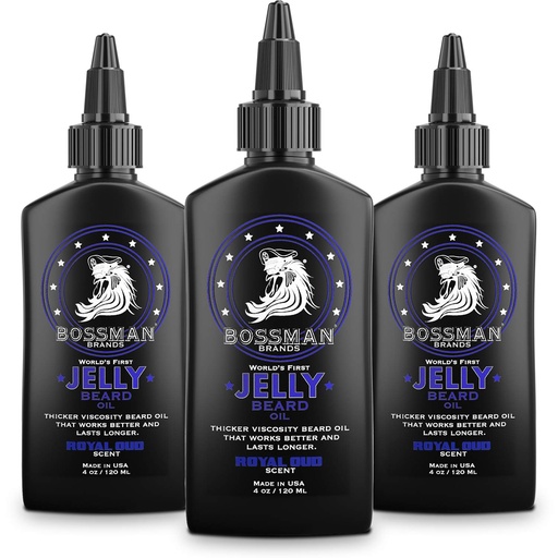 [BRSWYBA7OAOWA3L6] Bossman Jelly Beard Oil for Men - 3 Pack (12 oz in Total, Royal Oud Scent)