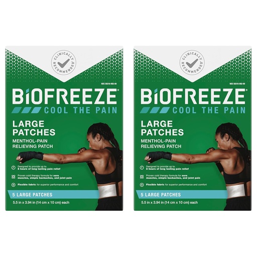 [BRSWGA32PIGW223J] Biofreeze Pain Relief Patches, Arthritis Pain Reliver, Knee & Lower Back Pain Relief Patch, Sore Muscle Relief, Neck Pain Relief, 2 Pack (5 Biofreeze Menthol Patches)