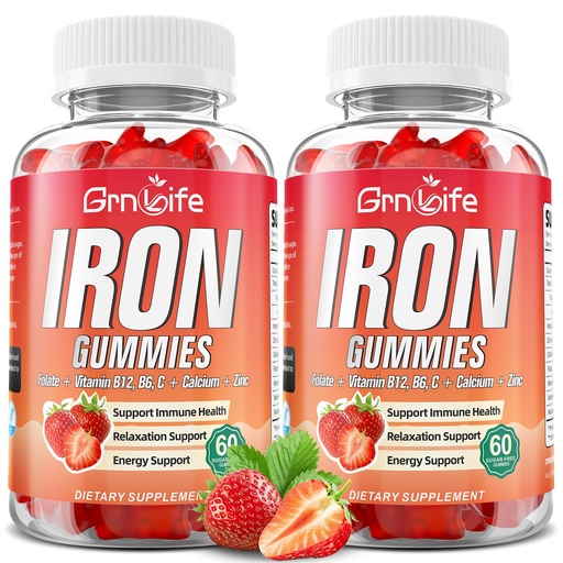 [BRSRAGD3DMOR6C3P] Iron Gummies for Women, Men & Kids, Sugar Free Iron Supplement with Calcium, Zinc, Folate & Vitamin B12, C, B6 - for Blood Building & Energy Support, Anemia, Strawberry, 120 Count