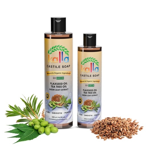 [BRSROCQDBUOQGG33] Kalla Organic Flaxseed Castile soap100% Pure Castile Liquid Soap Neem leaf Extract-250ml, Certified Cold Pressed Virgin Coconut Oil, Tea Tree essential Castile Gluten Free Hand
