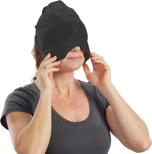 [BRSWYHD7DEMGYGTJ] Aculief Ice Therapy Cap - Adjustable Cotton-Spandex Fit & Neck Cooling - Soft Cotton-Spandex Sleep Cap with Eye Mask - Pack of 1, Black