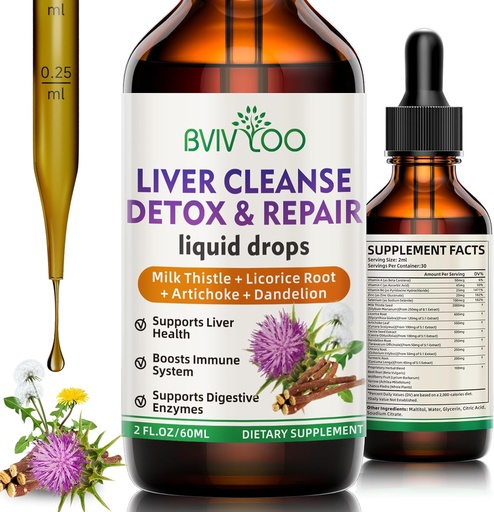 [BRSRA2YRC4AWODT3] Líquido de limpieza de hígado " Reparación de gotas líquidas - 2000mg Milk Thistle, Dandelion Root, Artichoke, Silymarin Extract, " Turmeric Herbs - Vegan, Non-GMO - 2 Fl Oz (60ml) Botella