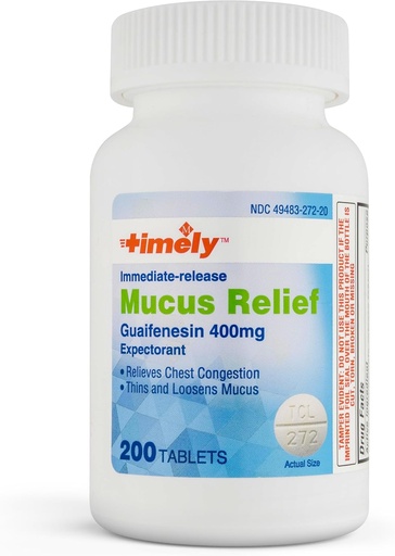 [BRSROGQQOYNQM33K] TIME-CAP LABS, INC. Timely Mucus Relief Guaifenesin 400mg 200 Tablets - Immediate Release Mucus Phlegm Relief - Expectorant for Mucus Removal, Chest Congestion, Flu, Colds, Allergies