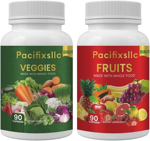 [BRSRAGDQPJ5WGHYY] Fruit and Vegi Capsules 100% Natural superfood Natural Energy Level for Men and Women, Set of 2, 180 count-90 & Fruit 90 Veggies