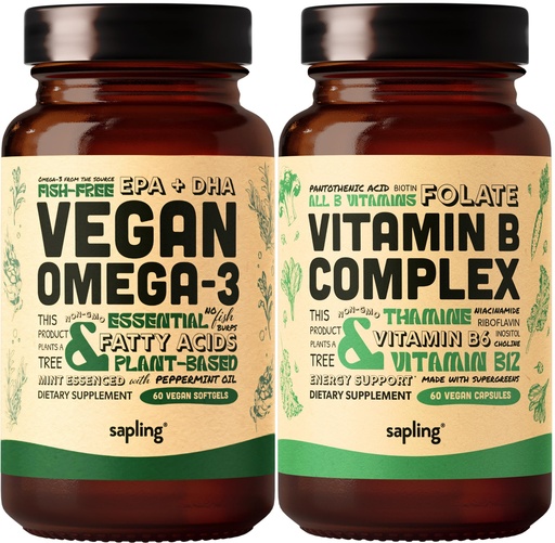 [BRSW2HYTCUOR4DQV] Vegan Omega 3 & Vegan Vitamin B Complex Bundle - Plant-Based DHA & EPA Fatty Acids, Essential B Vitamins with Whole Food Blend, B1, B2, B3, B5, B6, B7, Folate