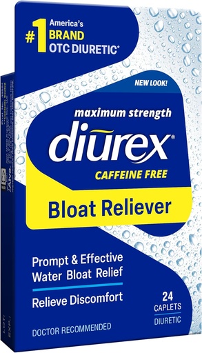 [BRSWIZIQOAFWAGTI] Diurex Caffeine-Free Bloat Relief, Maximum Strength, Relieve Water Bloat Discomfort, Up to 6 Hours of Relief, 24 Count