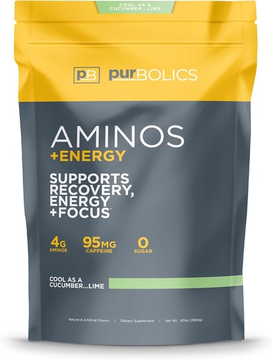 [BRSWGZQYOR6BODTV] Purbolics Aminos + Energia Aminos 124; Támogatás Recovery, Energy & Focus 124; 95mg koffein, 0 Sugar & 60 Servings (Cool As Uborka... Lime)