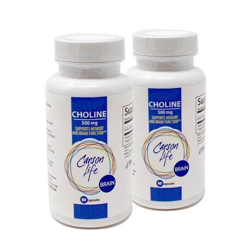 [BRSROAQ7DIIGY3LA] Carson Life Choline 500 mg Capsules (2 Pack) - Choline Dietary Supplement - Supports Cognitive, Liver & Nervous System Function - Unflavored