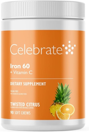 [BRSWYEAYPIPGYGQ3] Celebrate Vitamins Iron supplement with 60mg Iron &quot; Vitamin C - Citrus Chewables for Bariatric Patients, Gastric Bypass &quot; Sleeve Gastrectomy Support – 30 Tablets for Post-Surgery Health maintenance