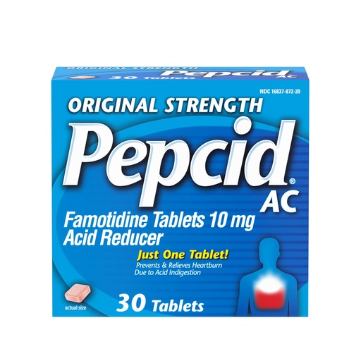 [BRSWIYTZOZ5QGDLK] Pepcid AC Original Strength Heartburn Relief Tablets, OTC Medicine Prevents & Relieves Heartburn & Acid Reflux Due to Acid Indigestion, 10mg Famotidine Acid Reducer, Fast-Acting, 30 ct