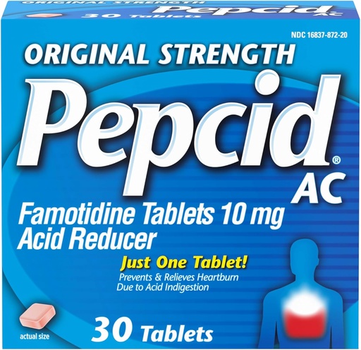 [BRSWIYTZOZ5QGDLK] Pepcid AC Original Strength Heartburn Relief Tabletten, OTC Medizin verhindert und entlastet Sodbrennen & Säure Reflux durch Säure Verdauung, 10mg Famotidin Säure Reducer, Fast-Acting, 30 ct
