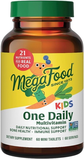 [BRSWIZQCCZ6QAFDK] MegaFood Kids Um Multivitamínico Diário - Mini Multivitamínico Conveniente para Crianças - com Zinco, Vitaminas C, B & D - Vegetariano, Glúten Livre, Não GMO - 60 Comprimidos, 60 Servimentos