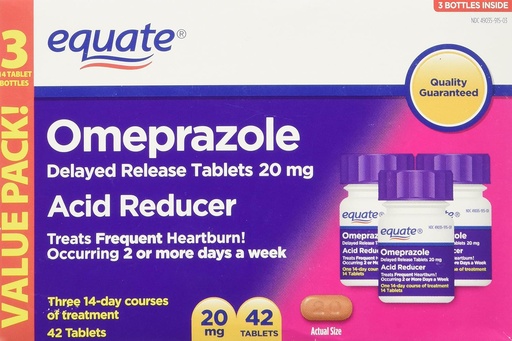 [BRSWIFA4C4IGKGTU] Equate Omeprazole 20 Milligram, Acid Reducer, Delayed Release, 42 Tablets