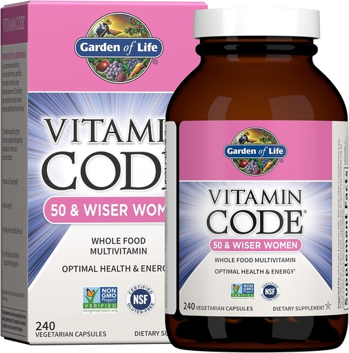 [BRSWIYL3OEHRUCLG] Vườn Cuộc sống đa vũ trụ cho phụ nữ 50 và hơn, mã vitamin nữ 50 & Wiser Multi - 240 Capsules với vitamin A, B, C, D3, E & K, CoQ10, Probiostic & Enzymes