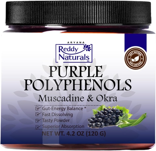 [BRSROA3YDEGW2F3L] Reddy Naturals - Purple Polyphenols Supplement with Muscadine Grape Seed Extract - Natural Gut Health Support Powder with Okra Extract, Antioxidant Blend for Energy & Digestive Health (30 Servings)