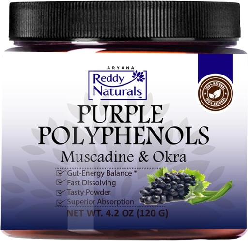 [BRSROA3YDEGW2F3L] Reddy Naturals Purple Polyphenols Antioxidant Superfood Powder Drink Mix | Muscadine Grape Extract with Resveratrol, Ellagic Acid, Anthocyanins, Acacia Gum Fiber & Okra Non-GMO - 30 Servings