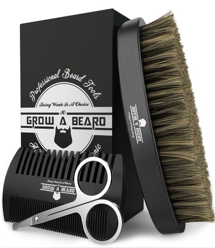 [BRSREFIOOB5WGETG] Beard Brush For Men & Beard Comb Set w/Mustache Scissors Grooming Kit, Natural Boar Bristle Brush, Dual Action Wood Comb, And Travel Bag Great For Christmas Gift