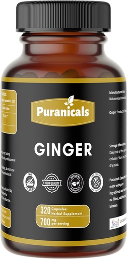 [BRSROFLRCQBWOFL4] Ginger Premium 320 Capsules Non GMO and Gluten Free | Herbal Supplement | 700 mg Per Serving | Made with 100% Pure Ginger Root Powder