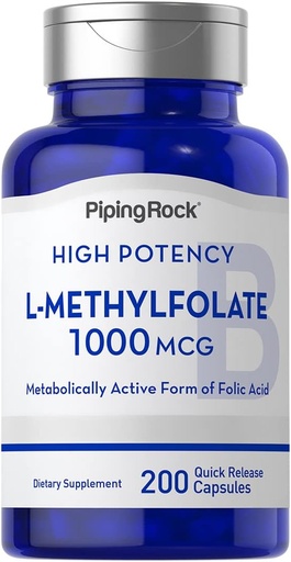 [BRSWYYA5B4NR4YA3] Piping Rock L Methylfolate Supplement | 1000 mcg | 200 kapslit | Foolhappe aktiivne vorm | Mitte-GMO, Gluteenivaba