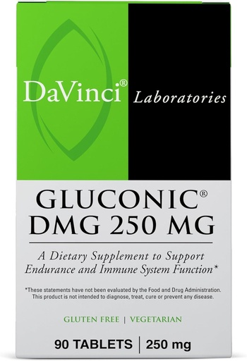 [BRSWIYIZCEEGK3DU] DAVINCI Labs Glukonic DMG 250mg - Padeda palaikyti imuninę sistemą, raumenų funkciją, širdies sveikatą ir smegenų sveikatą - 90 kramtomųjų tablečių (90 Tarnybų)