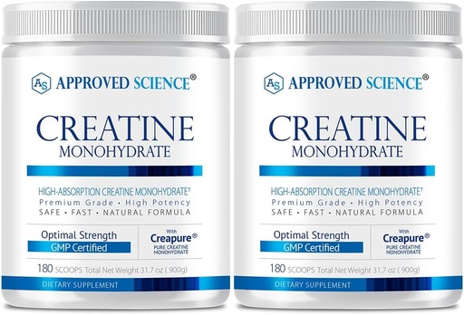 [BRSRAZA3PJ7G2ALF] Approved Science Creatine Monohydrate Powder with BioPerine - Supports Lean Muscle Growth and Recovery - 360 Servings - 5000mg Per Serving - Unflavored - Non-GMO, Vegan