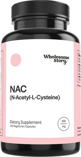 [BRSWY2T6DFYW2ETX] Wholesome Story NAC Supplement N Acetyl Cysteine 600 mg | Liver, Lung & Fertility Support | 120 Capsules | 120 Serving Supply